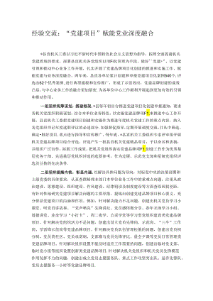 经验交流：“党建项目”赋能党业深度融合.docx