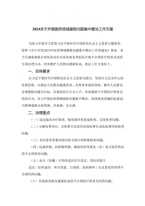 （8篇）2024关于开展医药领域腐败问题集中整治工作方案范本.docx
