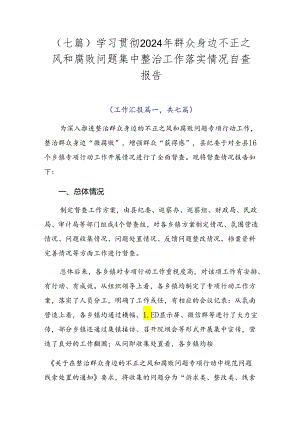 （七篇）学习贯彻2024年群众身边不正之风和腐败问题集中整治工作落实情况自查报告.docx