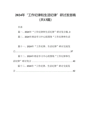 2024年“工作纪律和生活纪律”研讨发言稿样本13篇（详细版）.docx
