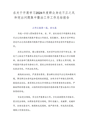 在关于开展学习2024年度群众身边不正之风和突出问题集中整治工作工作总结报告.docx