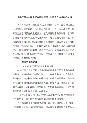 (11篇)领导干部2024年党纪教育专题民主生活个人检视剖析材料参考范文.docx