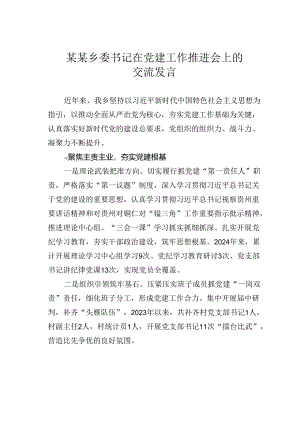 某某乡委书记在党建工作推进会上的交流发言.docx