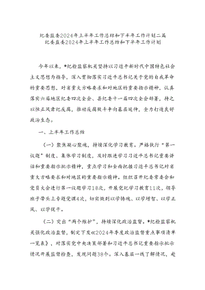 纪委监委2024年上半年工作总结和下半年工作计划二篇.docx