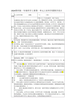 2024苏教版一年级科学上册第一单元上好科学课教学设计.docx