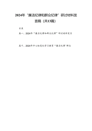 2024年“廉洁纪律和群众纪律”研讨材料发言稿13篇（详细版）.docx