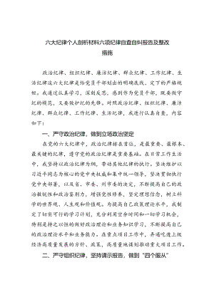 (11篇)六大纪律个人剖析材料六项纪律自查自纠报告及整改措施合辑.docx