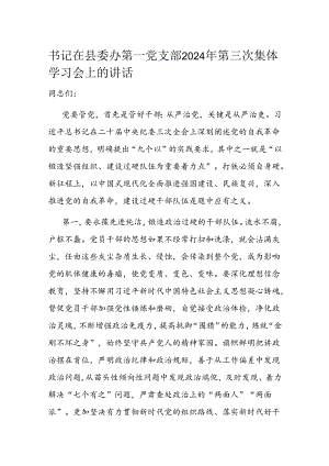 书记在县委办第一党支部2024年第三次集体学习会上的讲话.docx
