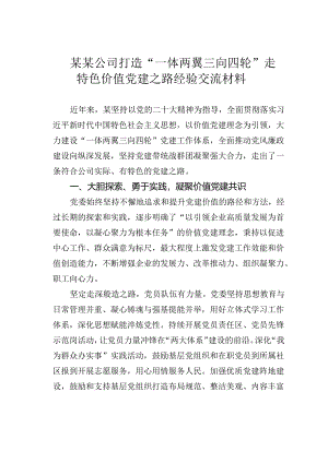 某某公司打造“一体两翼三向四轮”走特色价值党建之路经验交流材料.docx