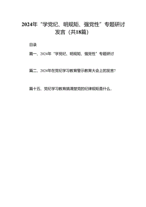 2024年“学党纪、明规矩、强党性”专题研讨发言18篇（最新版）.docx