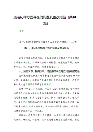 廉洁纪律方面存在的问题及整改措施10篇（详细版）.docx