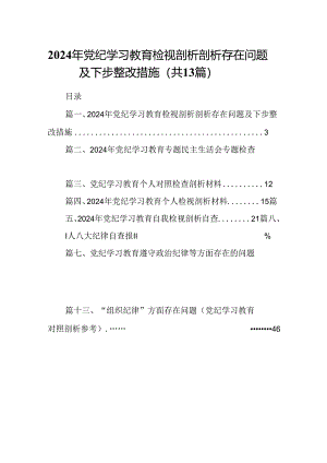 2024年党纪学习教育检视剖析剖析存在问题及下步整改措施13篇（最新版）.docx