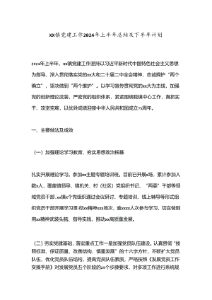XX镇党建工作2024年上半年总结及下半年计划.docx