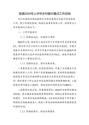 街道2024年上半年乡村振兴重点工作总结汇报.docx