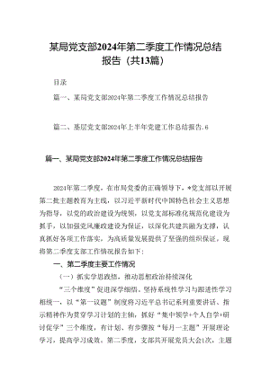 某局党支部2024年第二季度工作情况总结报告13篇（精选）.docx