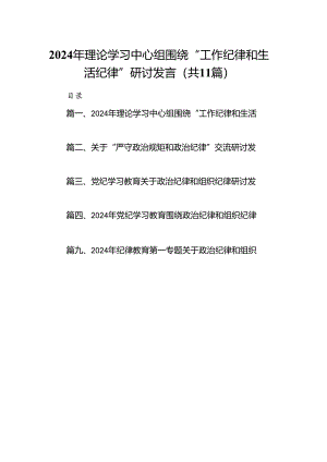 （11篇）2024年理论学习中心组围绕“工作纪律和生活纪律”研讨发言（精选）.docx