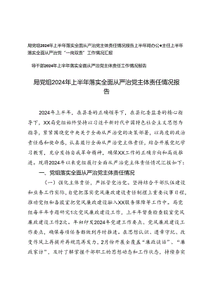 3篇 局党组领导干部2024年上半年落实全面从严治党主体责任情况报告、从严治党“一岗双责”工作情况汇报.docx