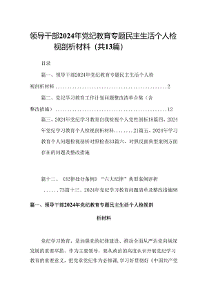 领导干部2024年党纪教育专题民主生活个人检视剖析材料（共13篇）.docx
