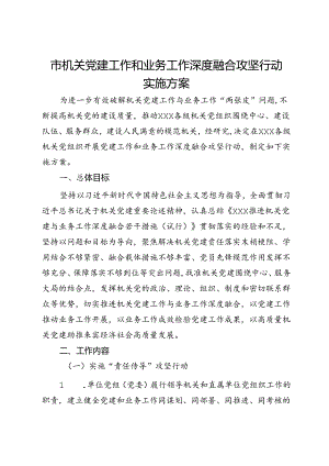 市机关党建工作和业务工作深度融合攻坚行动实施方案.docx