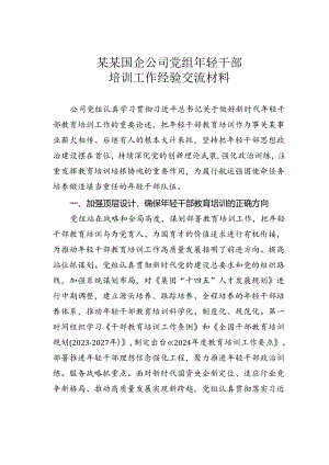 某某国企公司党组年轻干部培训工作经验交流材料.docx