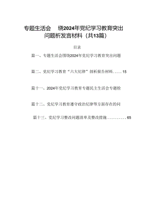 专题生活会围绕2024年党纪学习教育突出问题析发言材料 （汇编13份）.docx