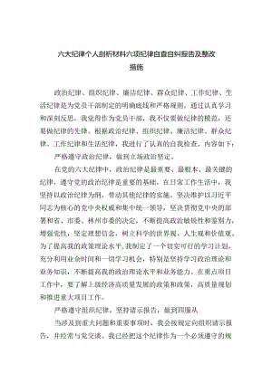 (11篇)六大纪律个人剖析材料六项纪律自查自纠报告及整改措施范文.docx