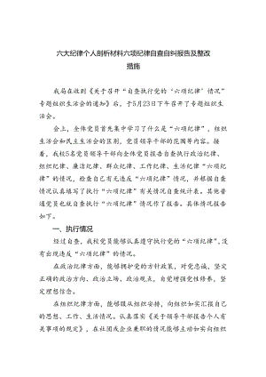 2024六大纪律个人剖析材料六项纪律自查自纠报告及整改措施【六篇】.docx