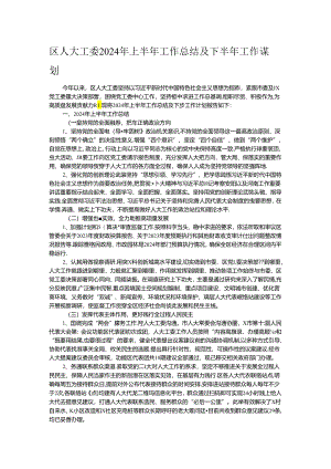 区人大工委2024年上半年工作总结及下半年工作谋划.docx