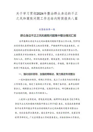 关于学习贯彻2024年整治群众身边的不正之风和腐败问题工作总结内附简报共八篇.docx