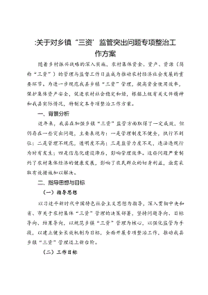 县关于对乡镇“三资”监管突出问题专项整治工作方案.docx