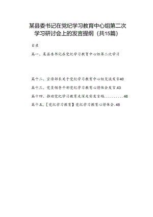 某县委书记在党纪学习教育中心组第二次学习研讨会上的发言提纲15篇（详细版）.docx
