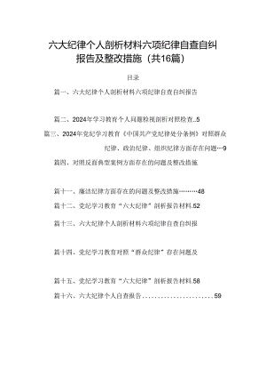 六大纪律个人剖析材料六项纪律自查自纠报告及整改措施十六篇精选.docx
