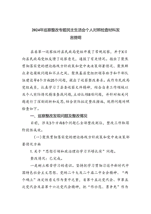 2024年巡察整改专题民主生活会个人对照检查材料发言提纲5篇（详细版）.docx