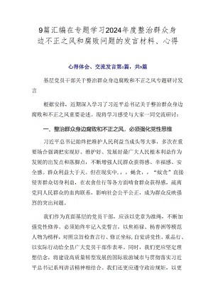 9篇汇编在专题学习2024年度整治群众身边不正之风和腐败问题的发言材料、心得.docx