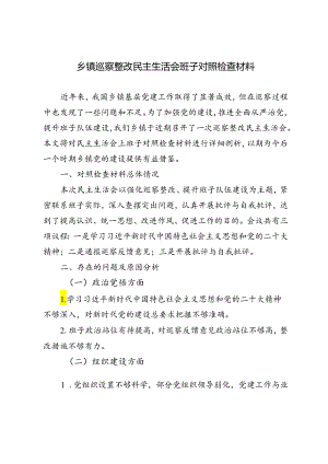 2024年乡镇巡察整改民主生活会班子对照检查材料.docx