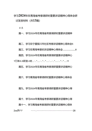 学习2024年在青海省考察调研时重要讲话精神心得体会研讨发言材料(13篇集合).docx