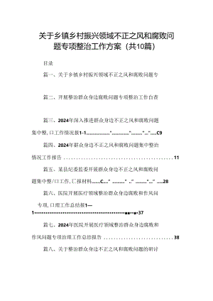（10篇）关于乡镇乡村振兴领域不正之风和腐败问题专项整治工作方案合集.docx