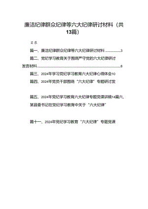 廉洁纪律群众纪律等六大纪律研讨材料13篇供参考.docx