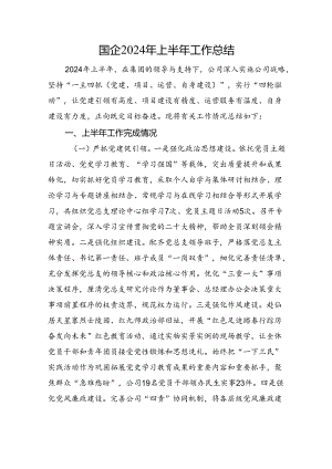 国企2024年上半年工作总结.docx