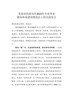 某某县民政局在2024年全省养老服务体系建设推进会上的交流发言.docx