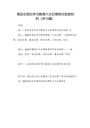 某区长党纪学习教育六大纪律研讨发言材料（共15篇）.docx