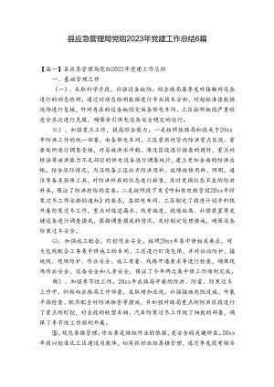 县应急管理局党组2023年党建工作总结6篇.docx