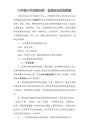 六年级小升初期末质量监测安全应急预案.docx