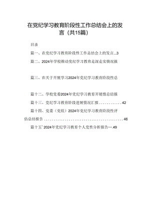 在党纪学习教育阶段性工作总结会上的发言15篇（详细版）.docx