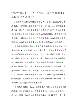 经验交流材料：打好“四位一体”组合拳 推进基层党建“四提升”.docx
