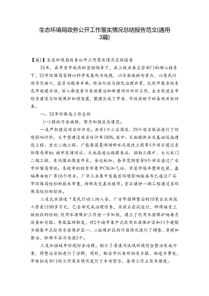 生态环境局政务公开工作落实情况总结报告范文(通用3篇).docx