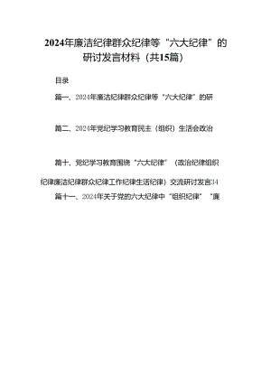 2024年廉洁纪律群众纪律等“六大纪律”的研讨发言材料15篇（精选版）.docx