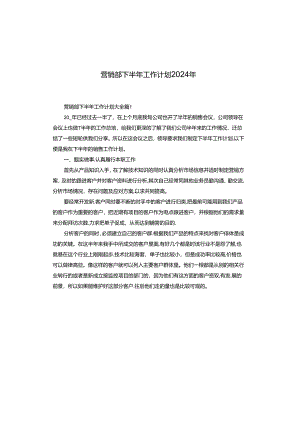 营销部下半年工作计划2024年.docx