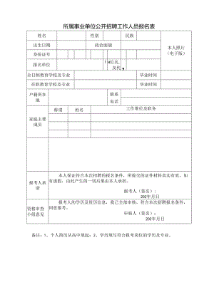 所属事业单位公开招聘工作人员报名表.docx