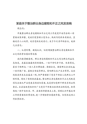 某县关于整治群众身边腐败和不正之风发言稿.docx